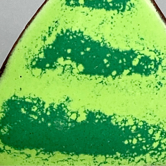 Vintage Enamel Copper Triangle Pin One of a Kind Green Lime & Kelly - Picture 8 of 9